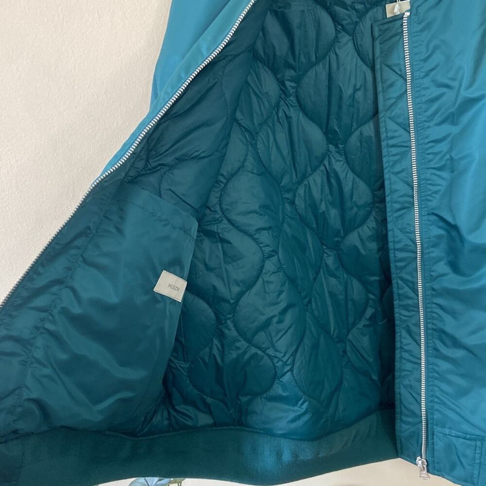New Teal Green Blue Hudson Jeans Bomber Jacket Medium Fall Casual Oversized - Picture 7 of 10